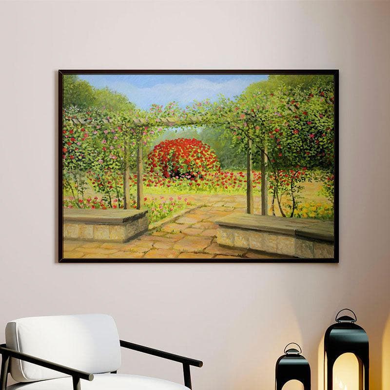 In The Rose Garden Canvas Wall Painting - Black Frame