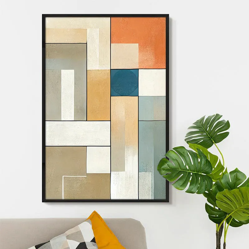 Hues of Earth Geometric Wall Painting With Frame media 5