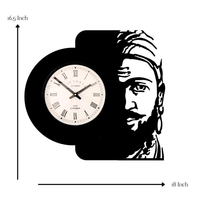 Shivaji Maharaj Steel Analog Wall Clock - Black media 7