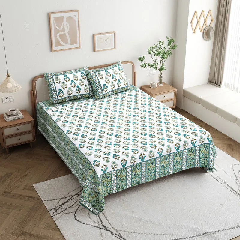 Shringar Cotton Bedsheet (Green,White) - 180 GSM media 3