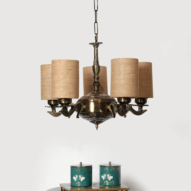 Baroque Cylindrical Golden Antique Ceiling Lamp media 2