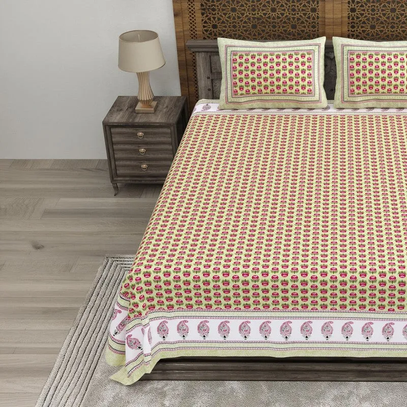 Floriya Cotton Bedsheet (Green,Maroon) - 240 TC media 3