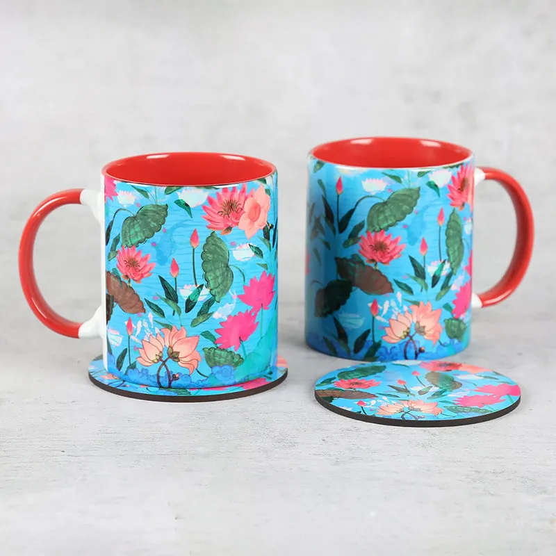 India Circus Bloomin Ceramic Mug With Coaster (325 mL Each) - Four Piece Set media 3