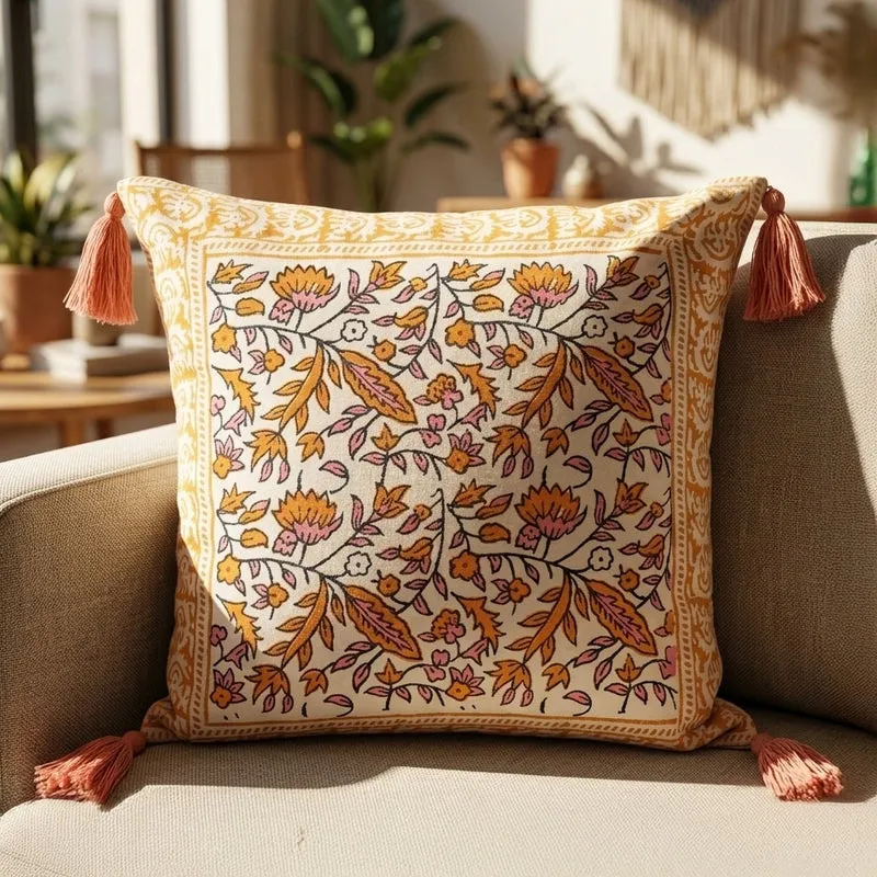 Yellow Ethnic Floral Cushion Cover media 2