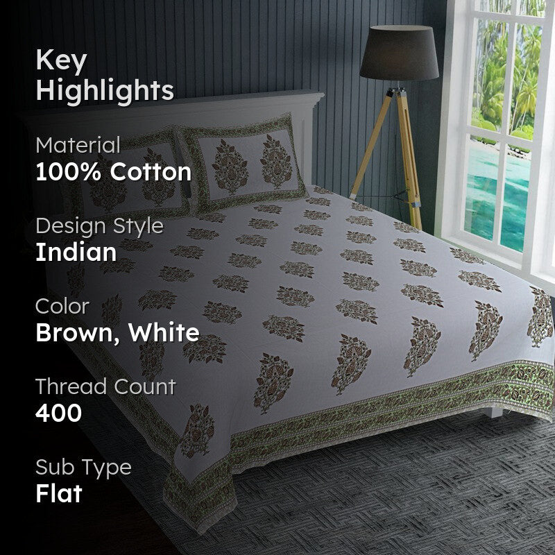 PetalRiwaaz Handblock Printed Cotton Bedsheet (Brown) - 400 TC media 2