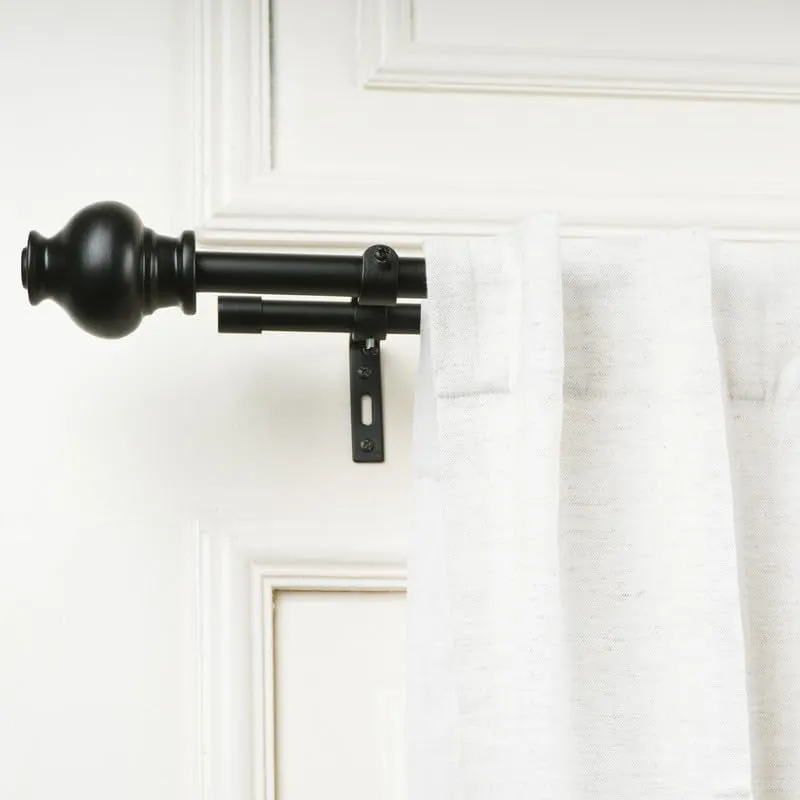 Zellij Duo Extendable 1" Double Curtain Rod With Abstract Finial & Brackets (Black) media 1