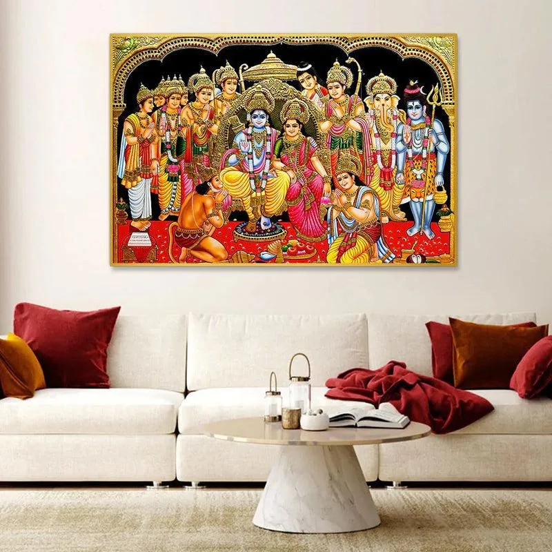 Ramachandra Rajya Spiritual Canvas Wall Painting With Frame media 1