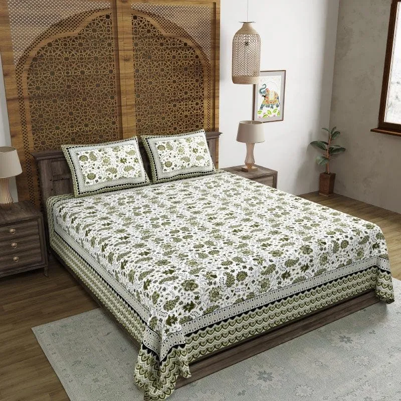 Sage Blush Cotton Bedsheet (Green) - 260 TC media 1