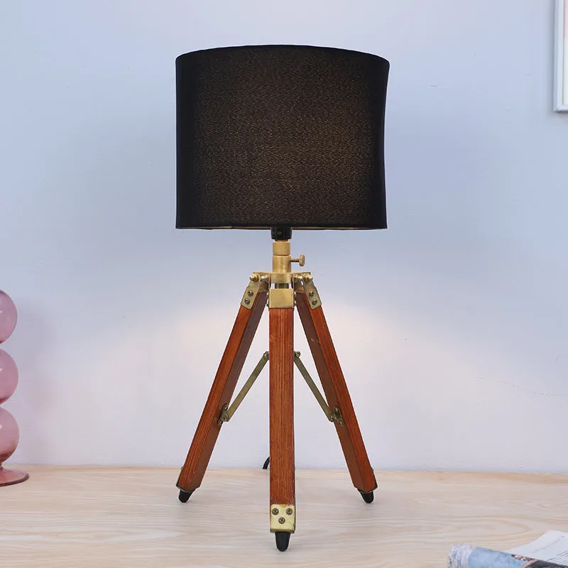 Urbane Fold Solid Tripod Mango Wood Table Lamp - Black,Brown media 2