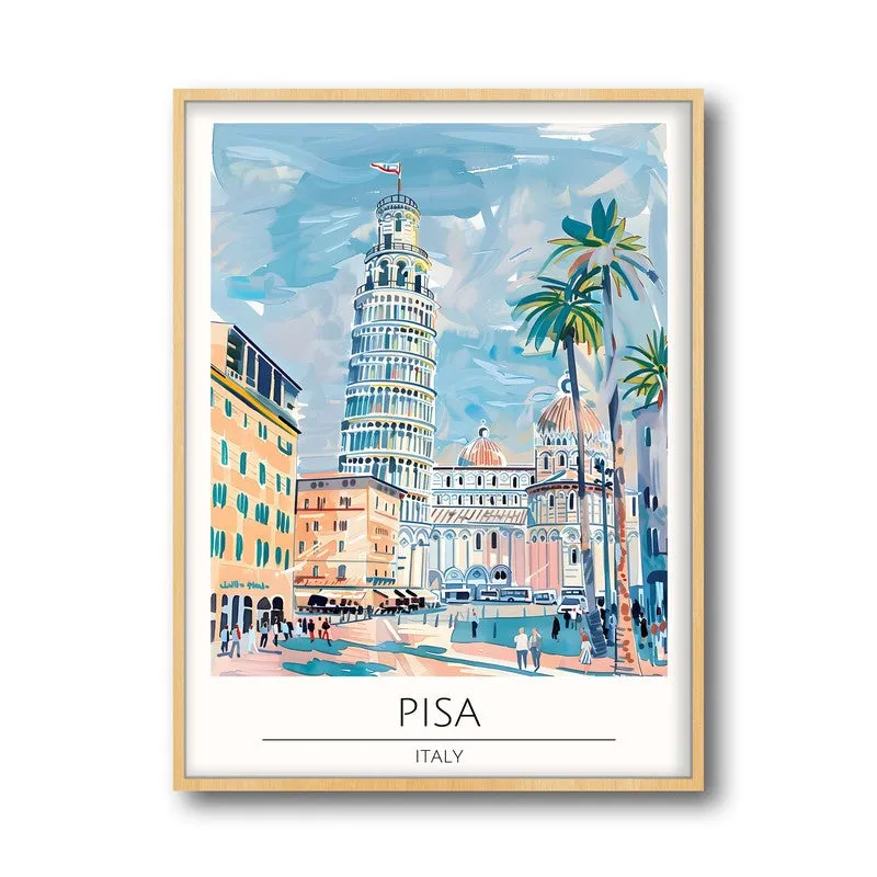 Vintage Pisa Framed Canvas Archival Canvas Wall Painting - Natural Brown Frame media 5