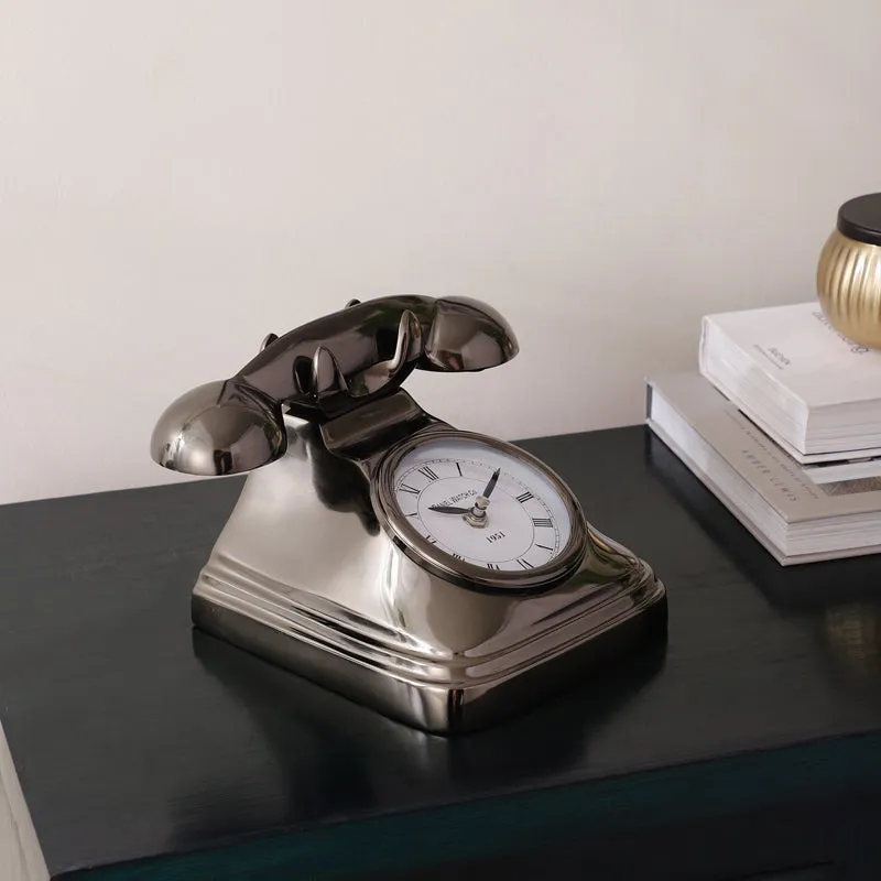 Antique Telephone Aluminum Table Clock - Black media 1