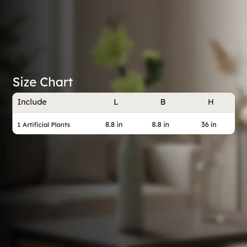 Green artificial magnolia flower stick shown with size information