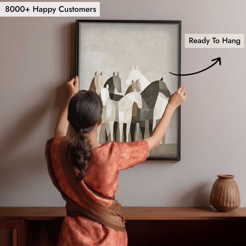 Drifting Horse Wall Painting With Black Frame media 8