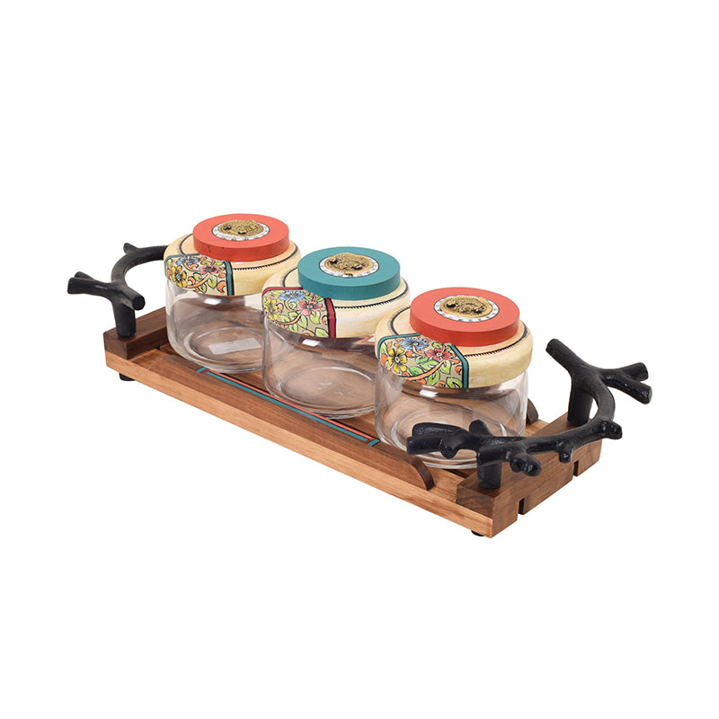 Ulka Glass Jar Set (150 mL Each) With Wooden Tray - Four Piece Set media 5