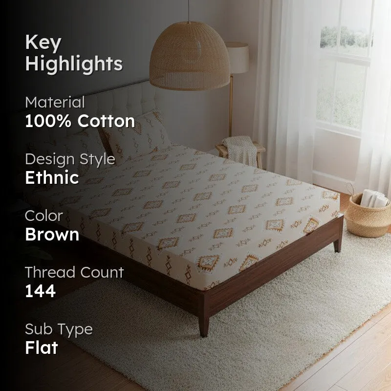 Lisha Ethnic Cotton Bedsheet (Brown) - 144 TC media 2