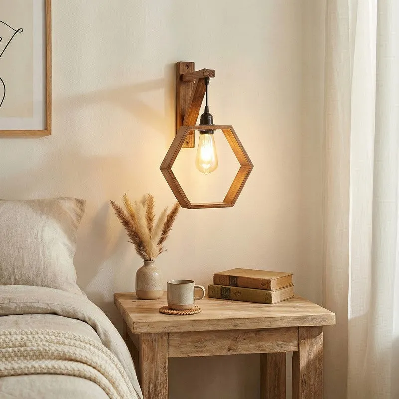 HexaGlow Wooden Wall Lamp - Brown media 3