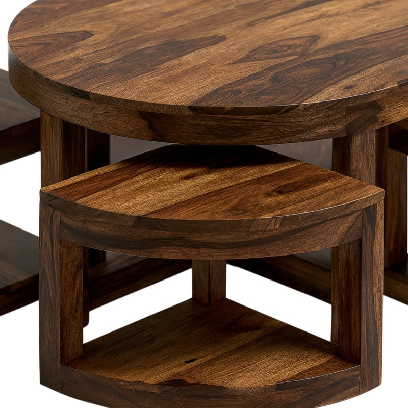 Mervon Sheesham Wooden Center Table with Stools (Brown) - Five Piece Set media 8