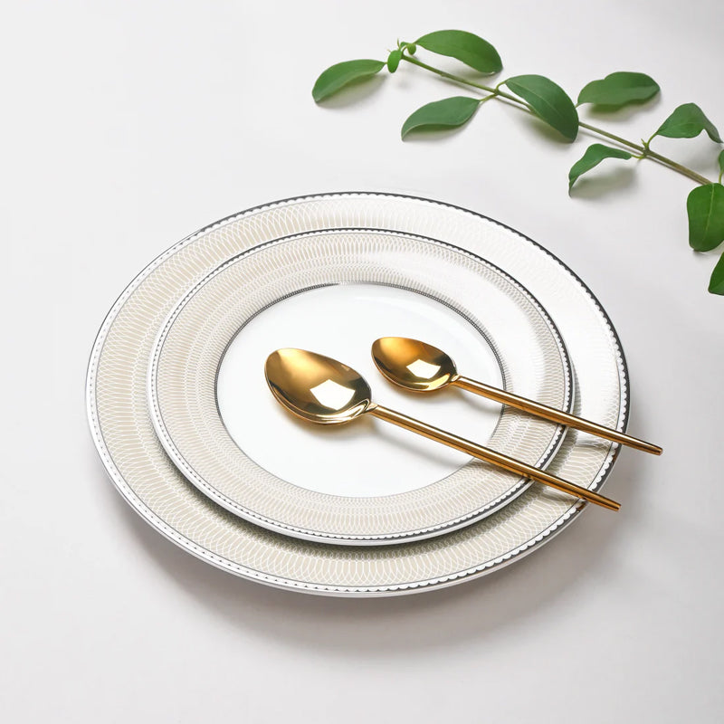 Shine Platine 24k Gold Brushed Porcelain Dinner Set - 21 Piece Set media 3