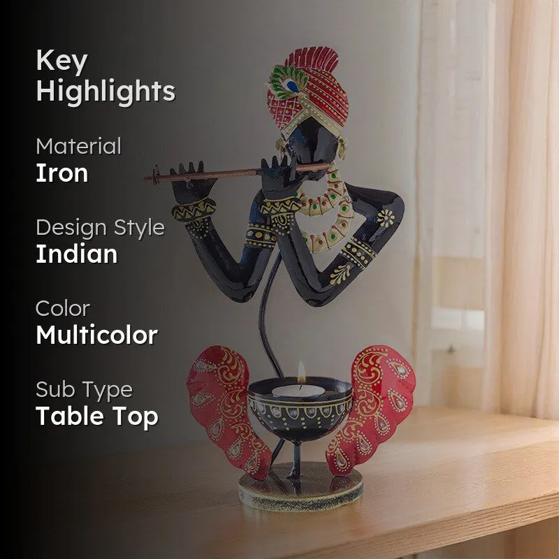Krishna Flute Tealight Holder - Black,Red media 2