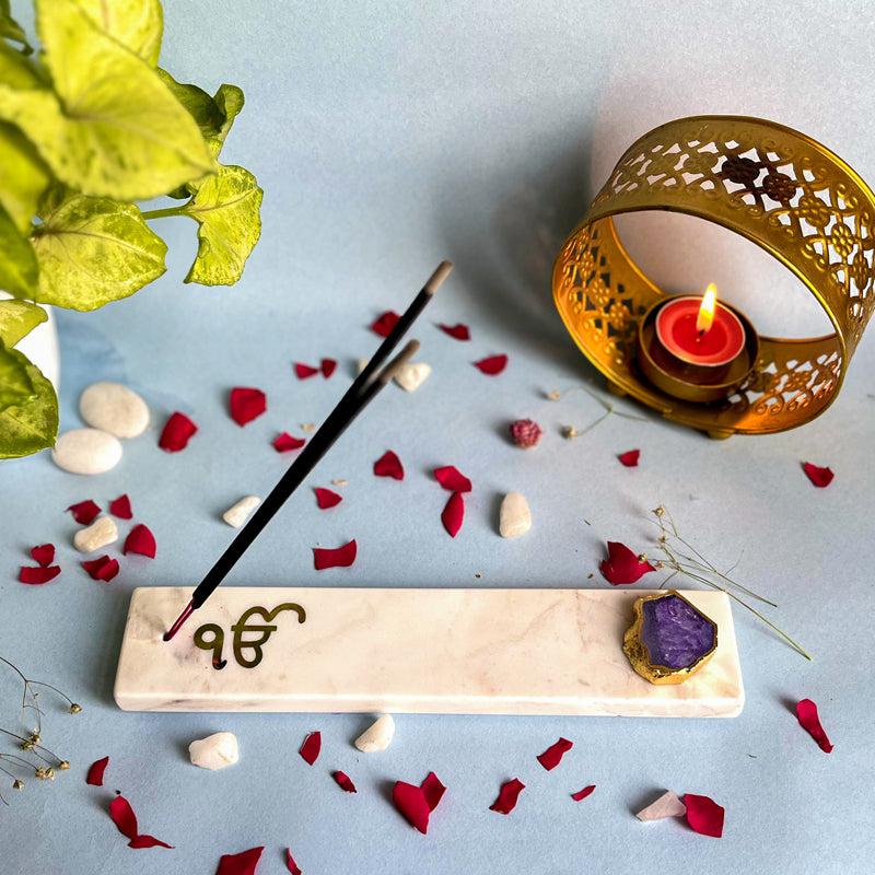 In Onkar Marble Incense Holder With Agate Plating - Purple media 4