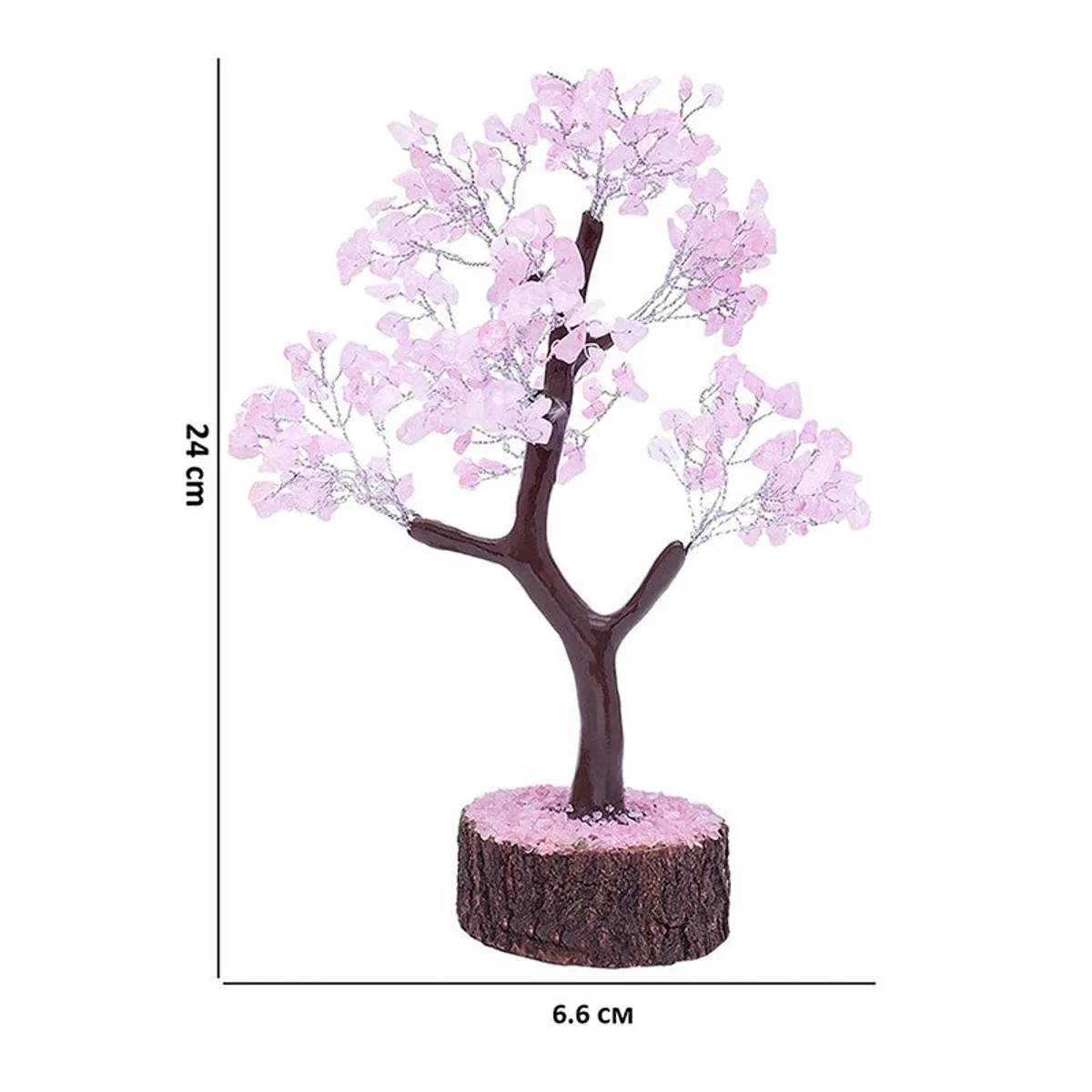 Pink crystal wish tree showpiece photographed with dimension lines