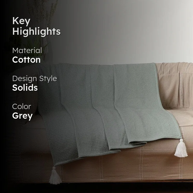 Cotton Meadow Knitted Tassled Throw - Grey media 2