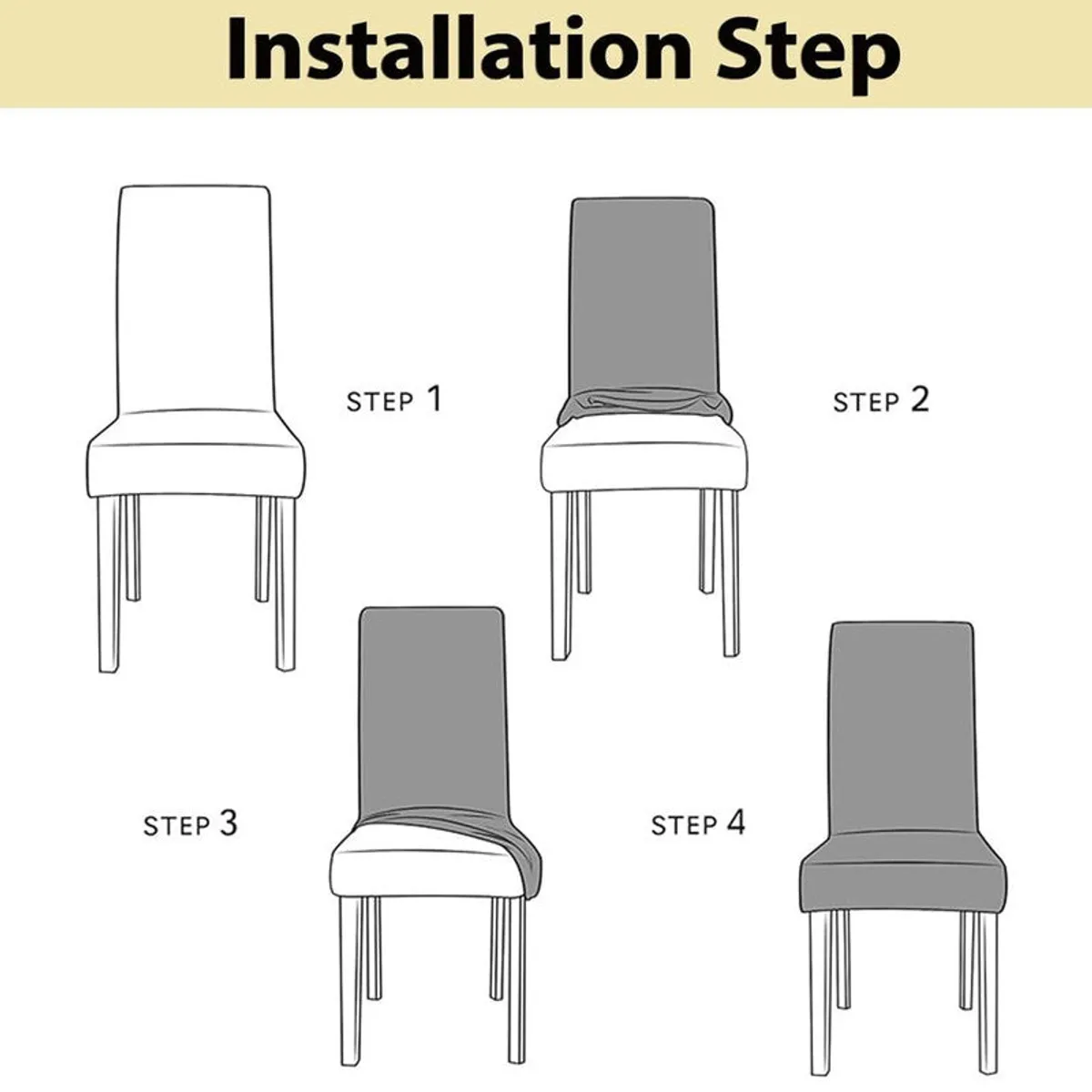 Illustration showing a maroon chair cover being placed over a chair