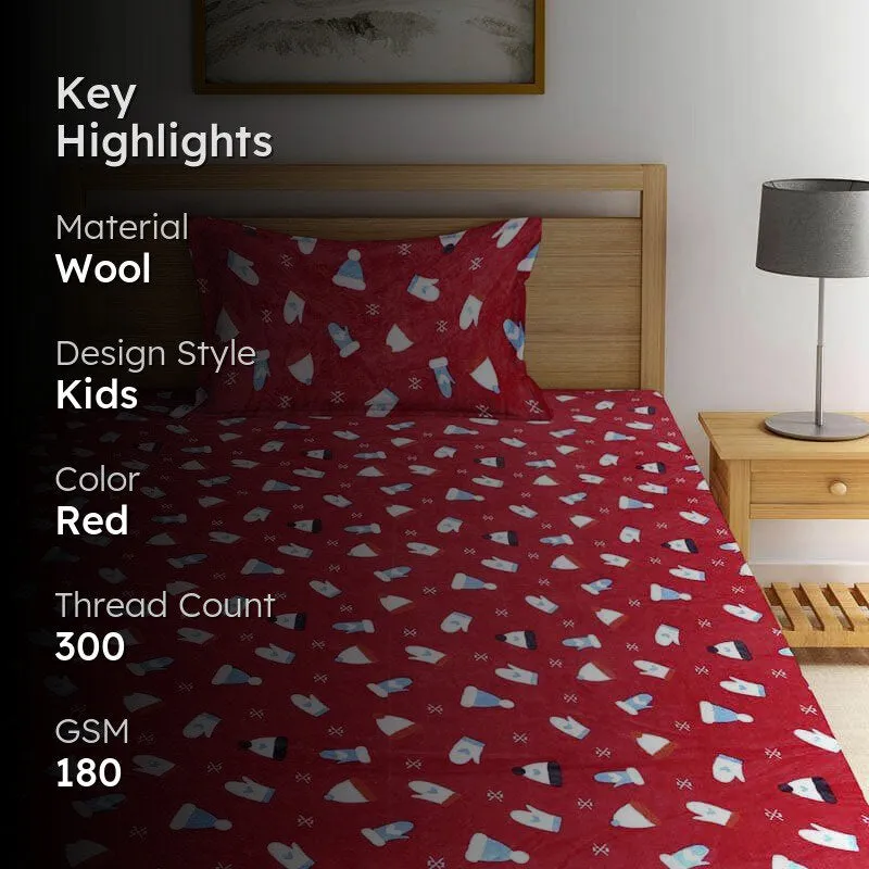 Playful Red Woollen Bedsheet - 180 GSM media 2
