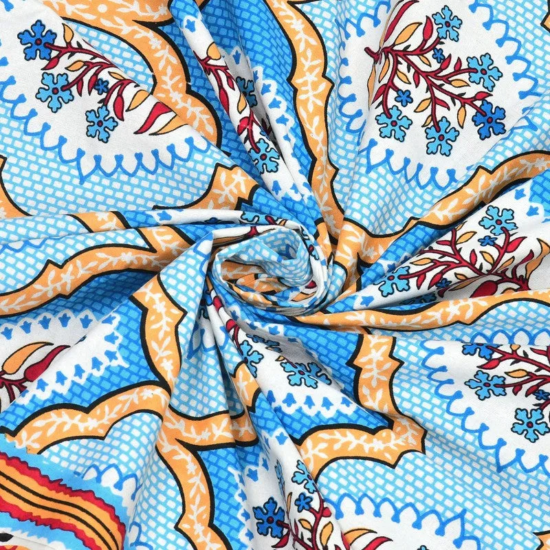 Rango Cotton Bedsheet (Blue,Beige) - 240 TC media 6