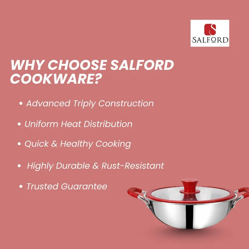 Salford Triply Stainless Steel Kadai with Glass Lid (Silver) - 4000 mL media 9