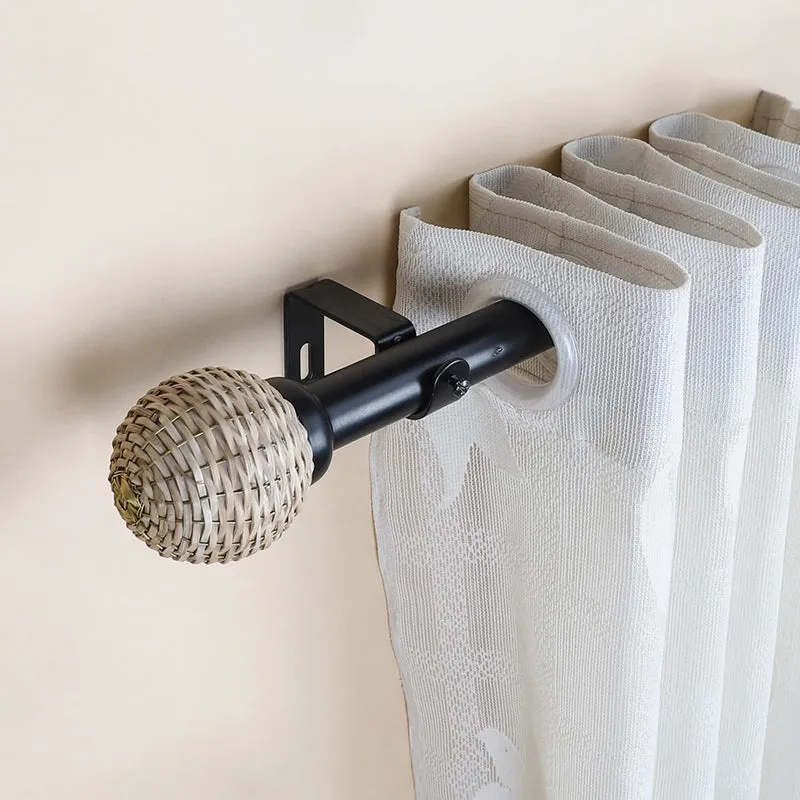 Rattan 1" Single Curtain Rod With Round Finial & Brackets media 1