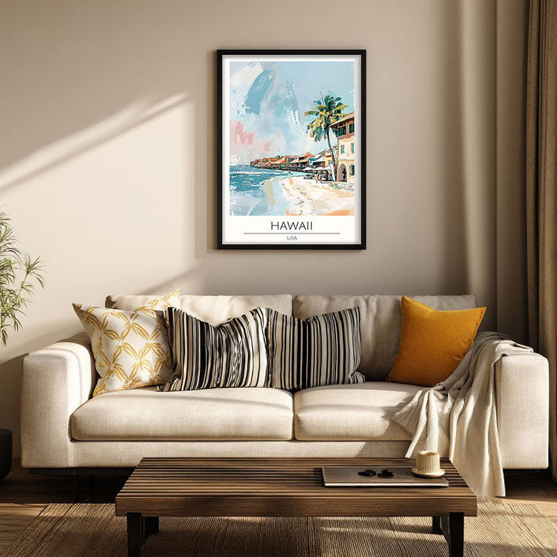 Vintage Hawaii Framed Canvas Wall Painting