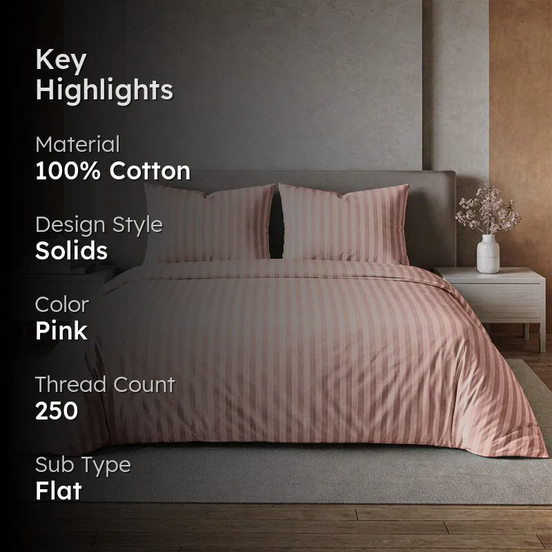 Le Coton Striped Solid Cotton Bedsheet (Pastel Pink) - 250 TC media 2
