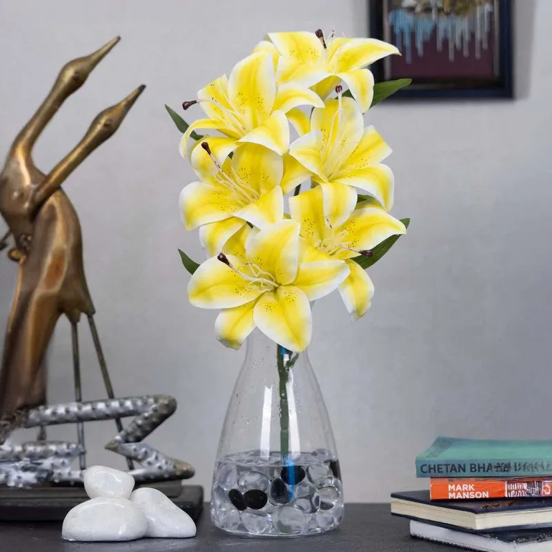 Realistic Artificial Lily Flower Bunch - Yellow media 1