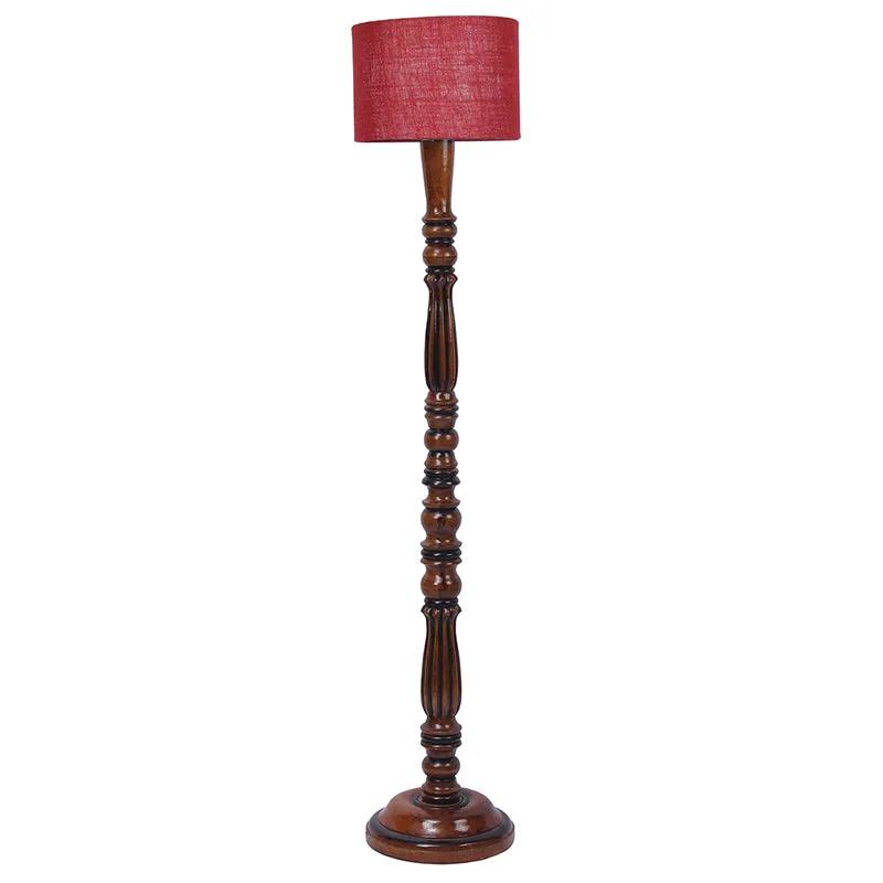 Masiya Vintage Wooden Floor Lamp With Jute Shade - Maroon media 4