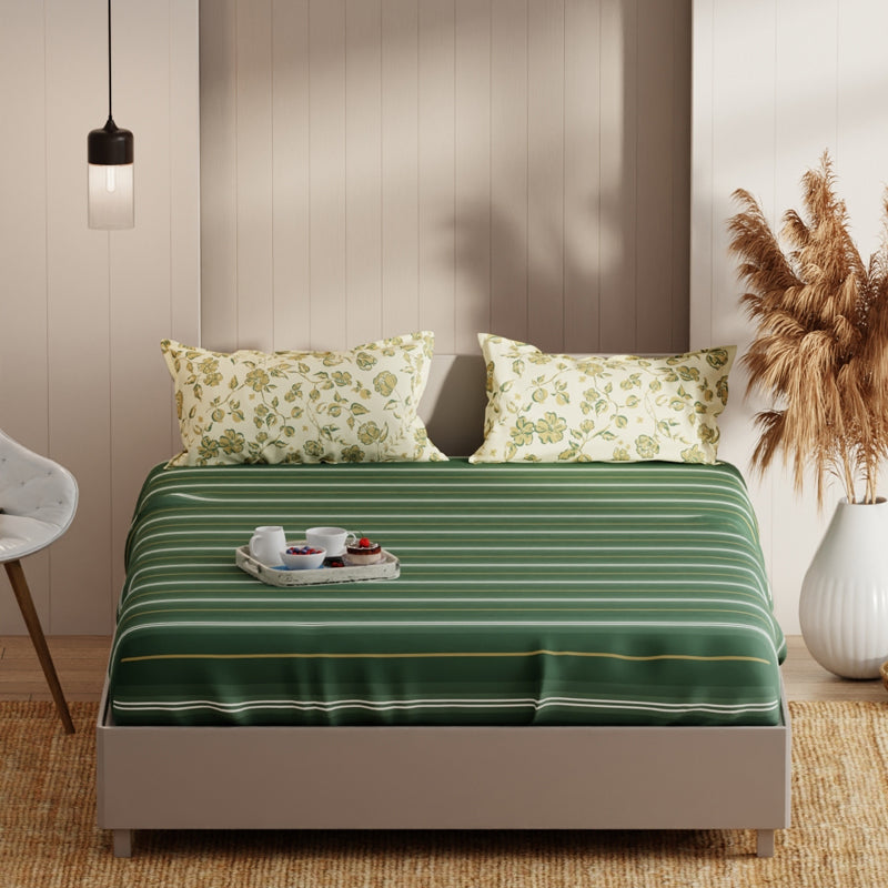 Grida Striped Microfiber Bedsheet (Green) - 135 GSM media 3