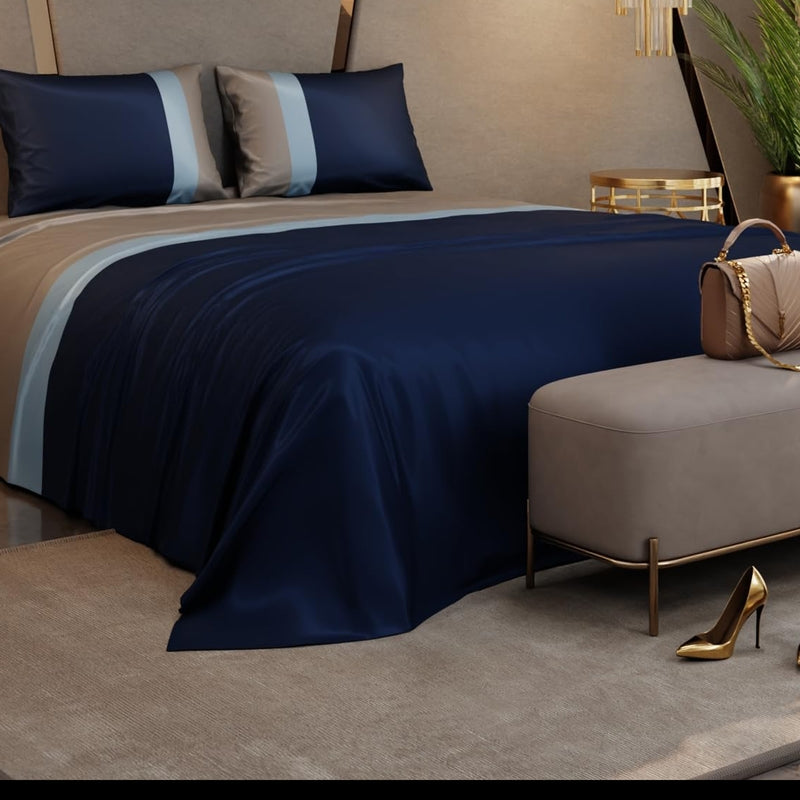 Vogue Satin Bedsheets (Brown,Grey) - 150 GSM