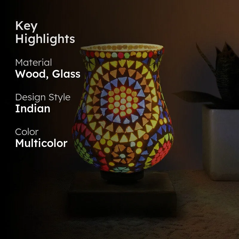 Prismique Mosaic Glass Table Lamp With Wooden Base - Multicolor media 2