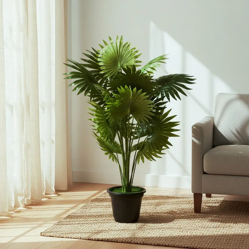 ExoticaGreen Artificial Fan Palm Plant With Black Plastic Pot - 1 Feet media 3