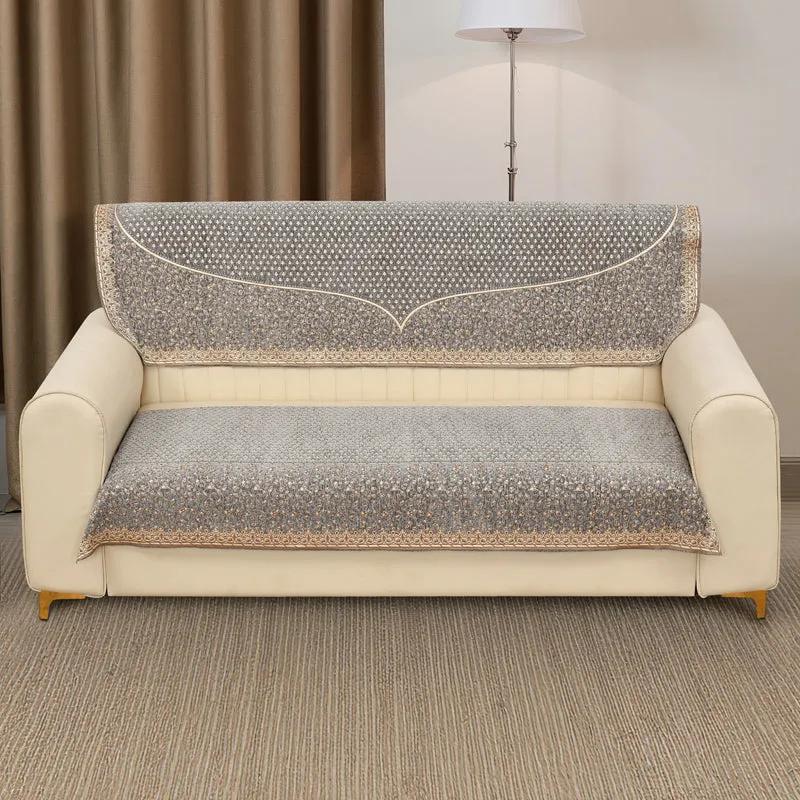 Petite Leaves Chenille Sofa Cover - Light Grey media 3