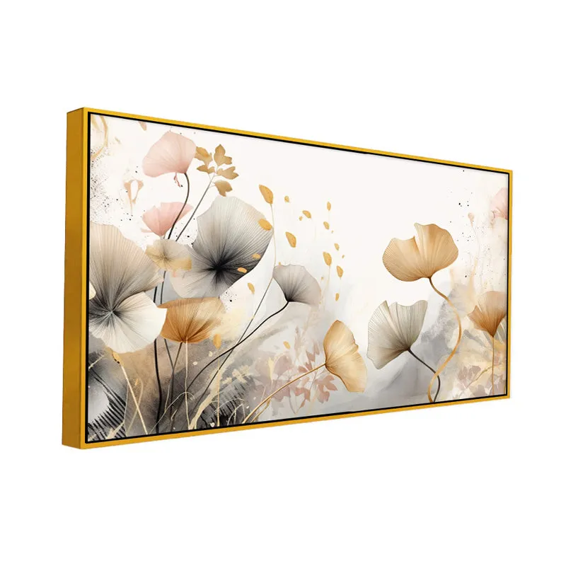 Golden Age Of Autumn Floral Canvas Wall Painting With Frame - Gold media 4
