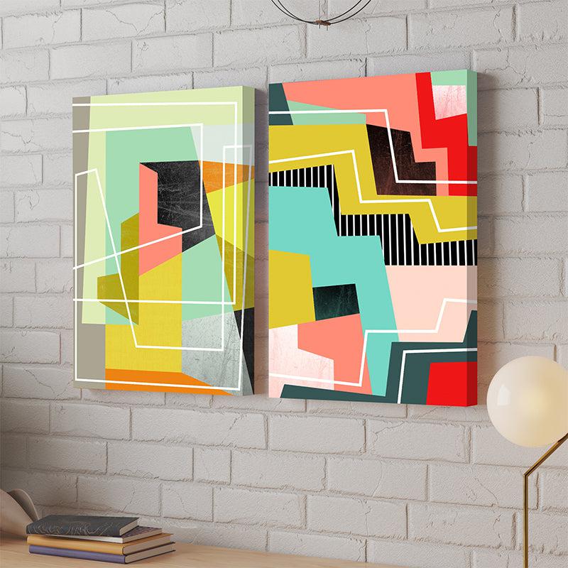 Satra Abstract Canvas Wall Painting - Set Of Two