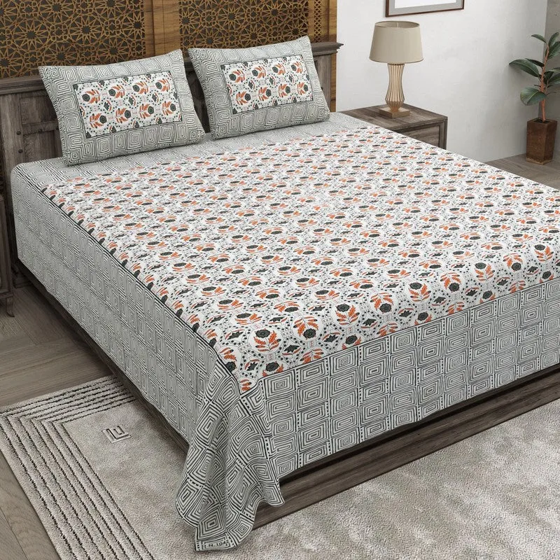 Aurao Cotton Bedsheet (Red,Grey) - 240 TC media 1