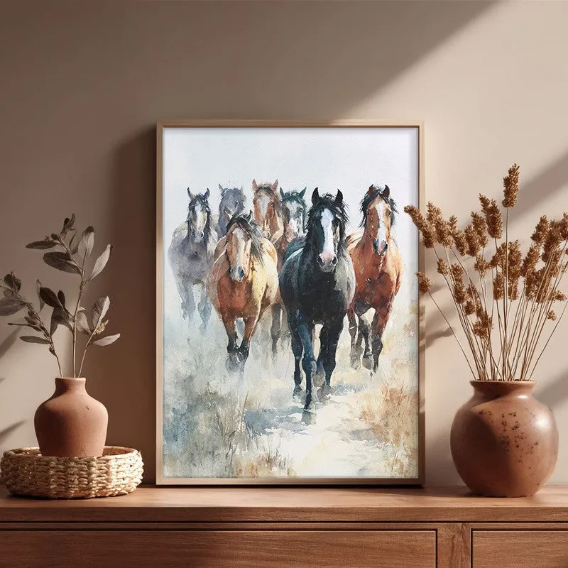 Running Horse Symphony Wall Painting With Brown Frame media 5
