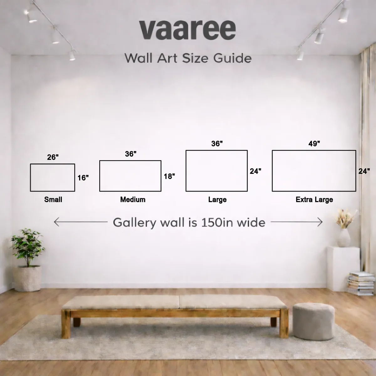 Wall art size guide showing small to extra large formats