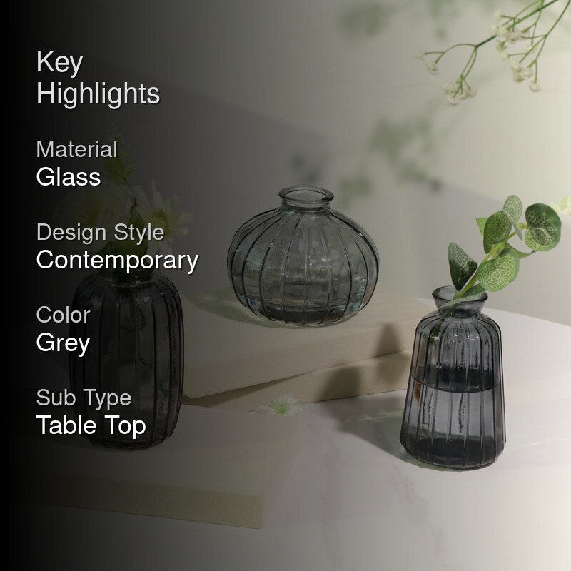 Petal Hue Home Glass Vase (Grey) - Set Of Three media 2