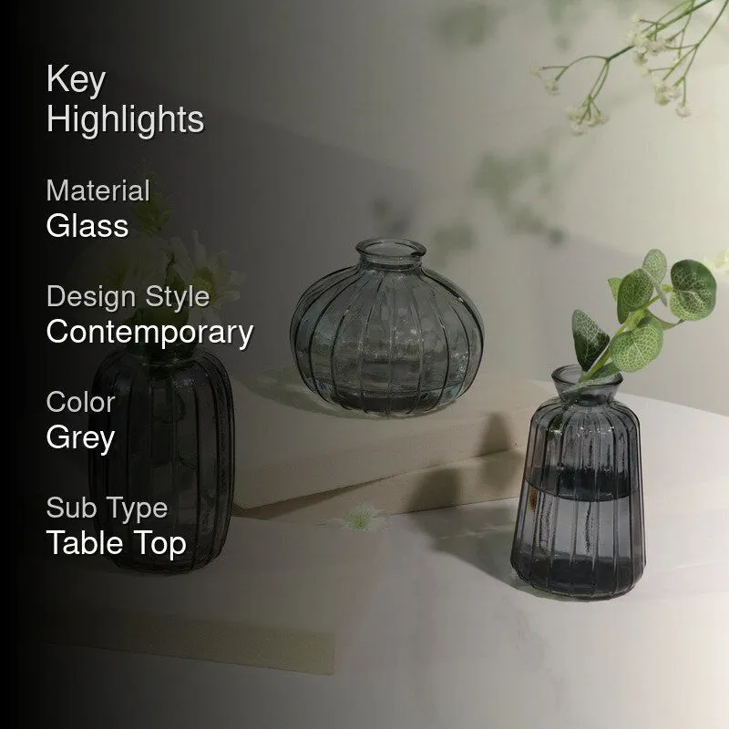 Petal Hue Home Glass Vase (Grey) - Set Of Three media 2