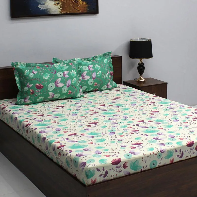 Vidhi Floral Cotton Bedsheet (Green) - 110 TC media 3