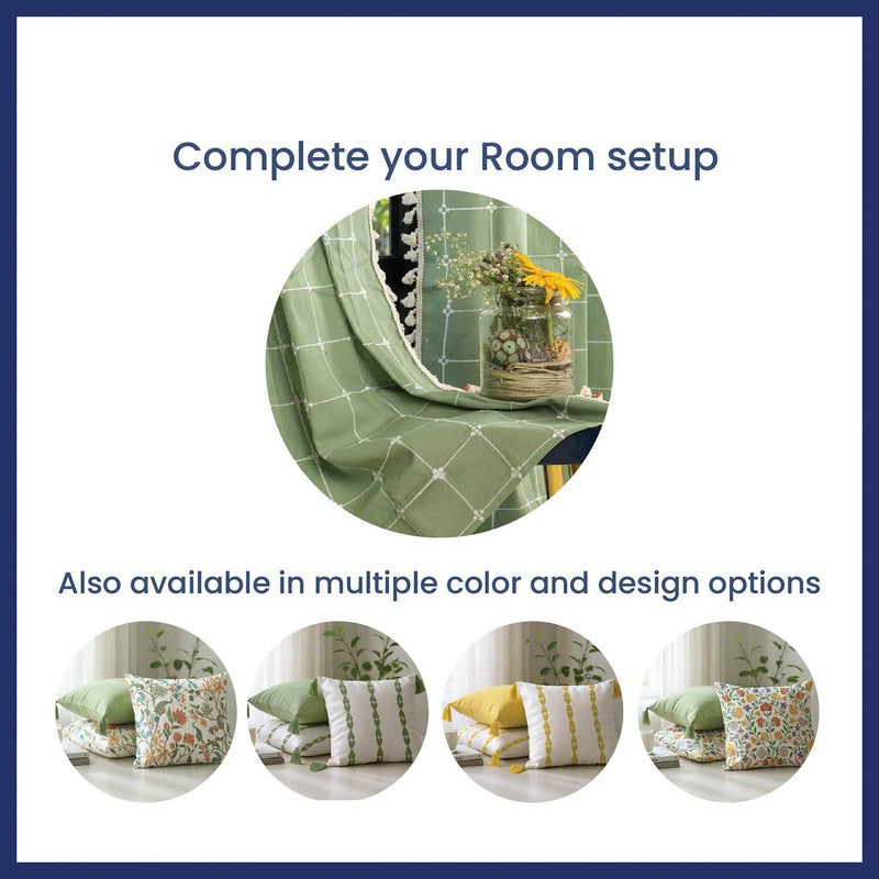Urban Space SoftWeft White,Green Cotton Cushion Cover Set -  Set of Three media 5