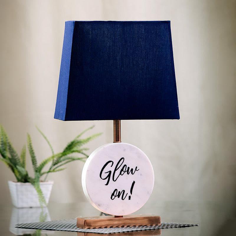 Glow On Marble & Copper Base Fabric Table Lamp - Blue,White media 3